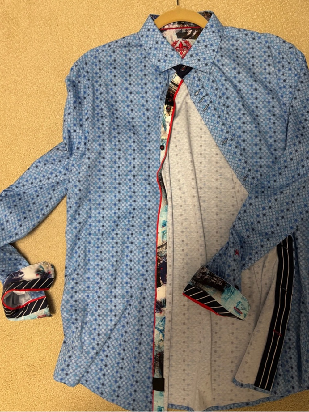 Men’s Au Noir blue pattern button down shirt